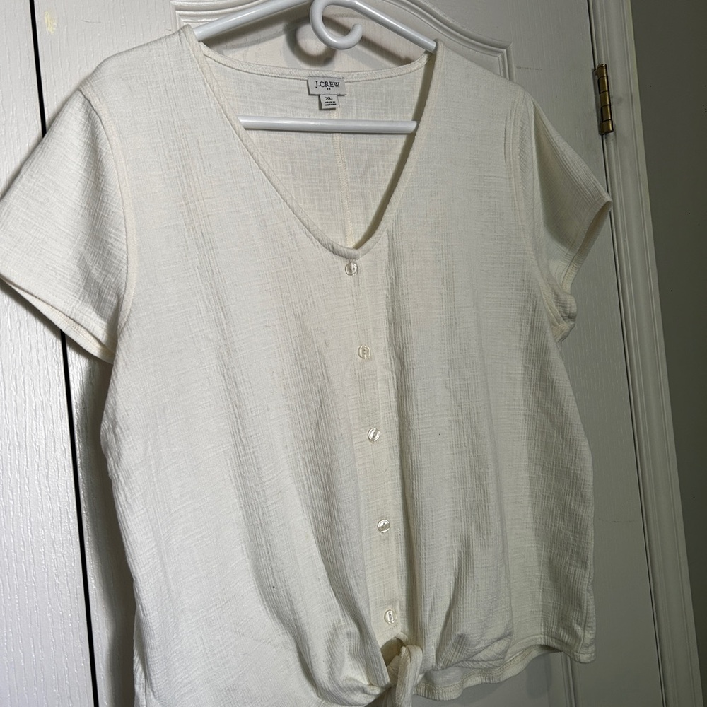 J. Crew Cream Short Sleeve Cropped Shirt